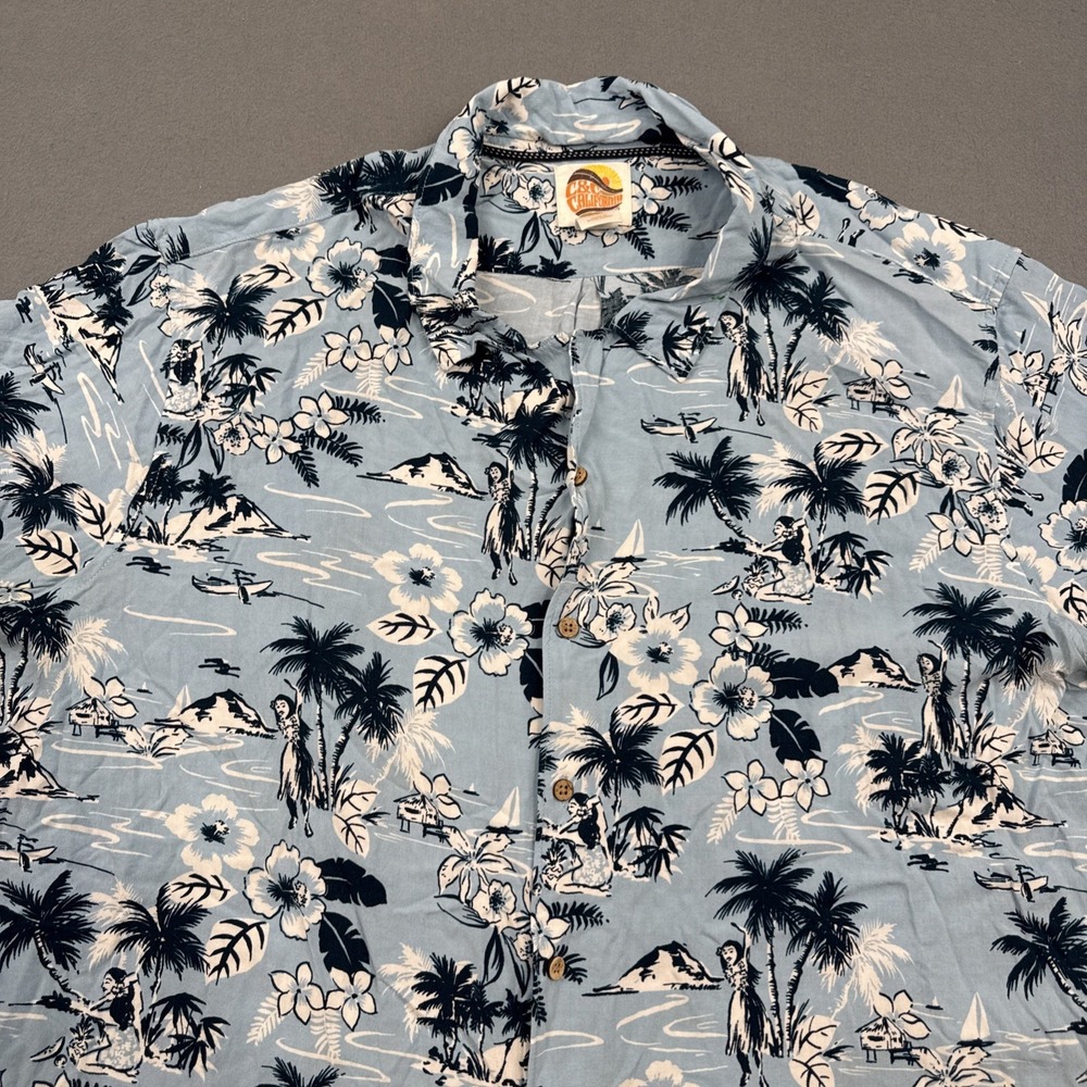 C&C California Shirt Mens 2XL Blue  FLORAL Hawaiian Soft Short Sleeve Button Up